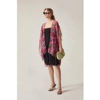 James Lakeland Women's Pink Black Rose Print Kaftan