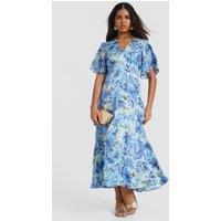 Needs No Label Women's Blue Floral Midi Dress | Size: 10