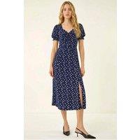 Roman Women's Spotted Sweetheart Stretch Midi Dress in Navy | Size: 10