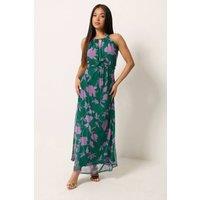 M&Co Women's Petite Mesh Halter Neck Maxi Dress in Teal | Size: 16