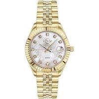 GV2 Women's Naples 18 Diamond-Set Luxury Swiss Quartz IP Yellow Gold Stainless Steel Bracelet Sapphire Crystal, Fluted Bezel 34 MM Watch