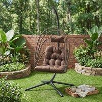 Living and Home Swing Hanging Egg Chair with Cushion and Headrest in Brown