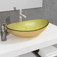 Berkfield Home Basin Tempered Glass 54.5x35x15.5 cm Gold