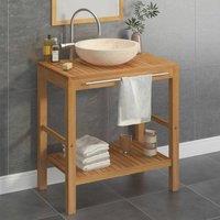 Berkfield Home Bathroom Vanity Cabinet Solid Teak with Sink Marble Cream in Brown