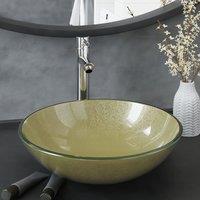 Berkfield Home Bathroom Sink with Tap & Push Drain Gold Tempered Glass