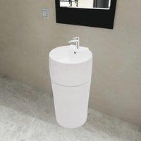 Berkfield Home Ceramic Stand Bathroom Sink Basin Faucet/Overflow Hole White Round