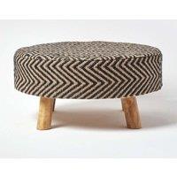 Homescapes Circular Footstool with Diamond Pattern in Black