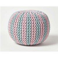 Homescapes Knitted Pouffe Striped Footstool 35 x 40 cm in Pink