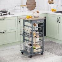 HOMCOM Kitchen Island Trolley w/ 4 Baskets 2 Side Racks Drawer Worktop in Grey