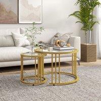 HOMCOM Set of 2 Nest of Tables Round Coffee Tables with Tempered Glass Top in Gold