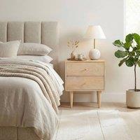 FurnitureboxUK Everest 2 Drawer White Oak Wood Bedside Table in Light Brown
