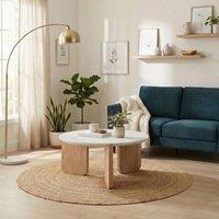 FurnitureboxUK Solia Round White Oak Wood & Marble Coffee Table in Light Brown