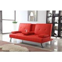 Comfy Living Ltd Faux Leather Italian Style Luxury Sofa Bed with Drink Cup Holder in Red