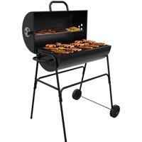 House of Home Barrel Charcoal BBQ Grill Thermometer Portable Smoker in Black
