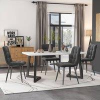 Merax Marble Effect Dining Table Set with 4 Velvet Chairs, 11768cm in Grey