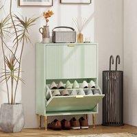 HOMCOM Slim Shoe Storage Cabinet with 2 Flip Drawers for Hallway, Light Green