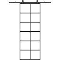Berkfield Home Sliding Door with Hardware Set 76x205 cm ESG Glass&Aluminium in Black