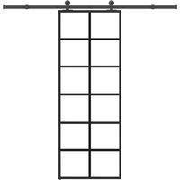 Berkfield Home Sliding Door with Hardware Set 76x205 cm ESG Glass&Aluminium in Black