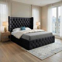 Casani Hutton Wide Winged Upholstered Black Soft Velvet Designer Bed Frame | Size: Super King