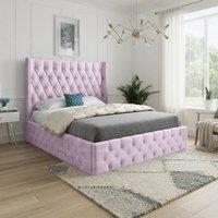 Casani Swineshead Straight Winged Pink Soft Velvet Designer Bed Frame | Size: Super King
