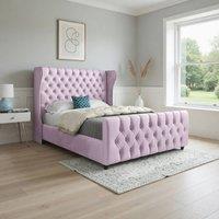Casani Horning Straight Upholstered Pink Soft Velvet Designer Bed Frame | Size: Super King