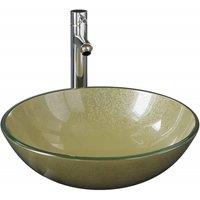 Berkfield Home Bathroom Sink with Tap & Push Drain Gold Tempered Glass
