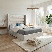 Casani Ranskill Straight Winged Beige Soft Velvet Designer Bed Frame in Cream | Size: Small Single