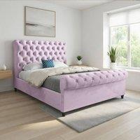 Casani Stourpaine Sleigh Upholstered Pink Soft Velvet Designer Bed Frame | Size: Small Single