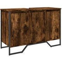 Berkfield Home Bathroom Sink Cabinet Smoked Oak 91x35x60 cm Engineered Wood | Size: 91 x 35 x 60 cm