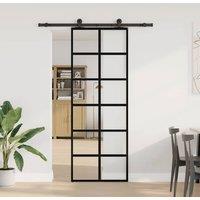 Berkfield Home Sliding Door with Hardware Set 76x205 cm ESG Glass&Aluminium in Black
