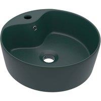 Berkfield Home Luxury Wash Basin with Overflow Matt Dark Green 36x13 cm Ceramic