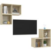 Berkfield Home Practical 4 Piece TV Cabinet Set Sonoma Oak Engineered Wood in Light Tan