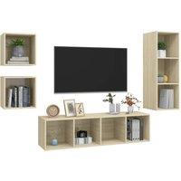 Berkfield Home Practical 4 Piece TV Cabinet Set Sonoma Oak Engineered Wood in Light Oak