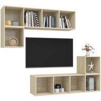 Berkfield Home Practical 4 Piece TV Cabinet Set Sonoma Oak Engineered Wood in Light Tan