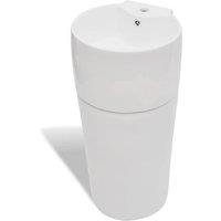 Berkfield Home Elegant Ceramic Stand Bathroom Sink Basin Faucet/Overflow Hole Wh in White