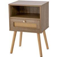 Gymax Rattan Nightstand Boho End Table with Rattan Drawer & Open Shelf in Khaki
