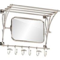 Berkfield Home Luggage Rack with Coat Hangers & Mirror Wall Mounted Aluminium in Silver