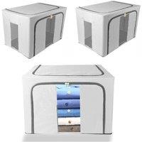 VOGREX 3Pcs 66L Foldable Oxford Cloth Storage Box with Steel Frame Organizer in Grey