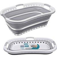 VOGREX 37L Foldable Laundry Basket Curved Shape with Non-Slip Handles in Grey