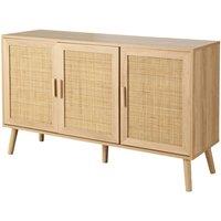 Nordara 3 Rattan Doors Sideboard Cabinet With Solid Wooden Legs Living Room in Beige | Size: 100 cm x 100 cm