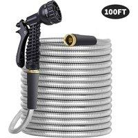 Nordara 100FT Metal Water Hose with Spray Gun, No Kinks in Silver | Size: 2kg