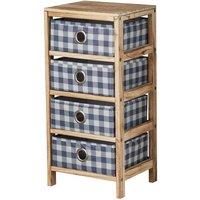 Nordara Wooden Chest 4 Storage Drawers Plaid Fabric Bedroom Organiser Coastal in Brown | Size: 100 cm x 100 cm