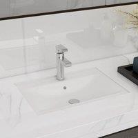 Berkfield Home Ceramic Bathroom Sink Basin Faucet/Overflow Hole White Rectangular