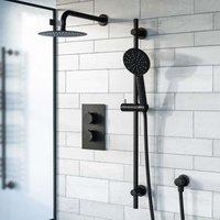 Nes Home Matte Black 2 Dial 2 Way Thermostatic Mixer, 200mm Shower Head, Slider Rail & Handset