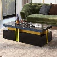 STILVORA Coffee Table with 2 Drawers & Marble Pattern Top in Black