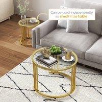 STILVORA Set of 2 Nesting Coffee Tables with Glass Top in Gold