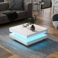 STILVORA Square Coffee Table 70x70cm with Rotating Top & LED in White | Size: 70x70 cm