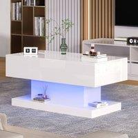 STILVORA Lift Top Coffee Table with Storage & LED in White