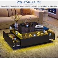 STILVORA Coffee Table with LED & 2 Drawers Black