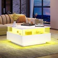 STILVORA Square Coffee Table with 2 Drawers & LED, White